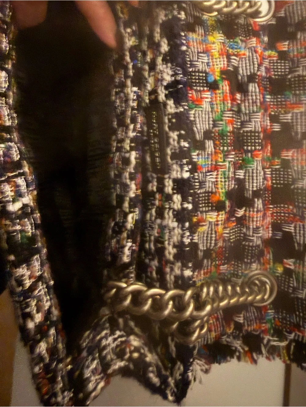 Kurt Geiger Woven Multicolor Tweed Shoulder Bag with Chain Strap